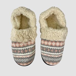 Chunky Teddy Pink Gray Winter Snow Norwegian Style Soft Slippers US 10